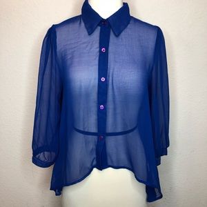 Sheer blue button up ladies top